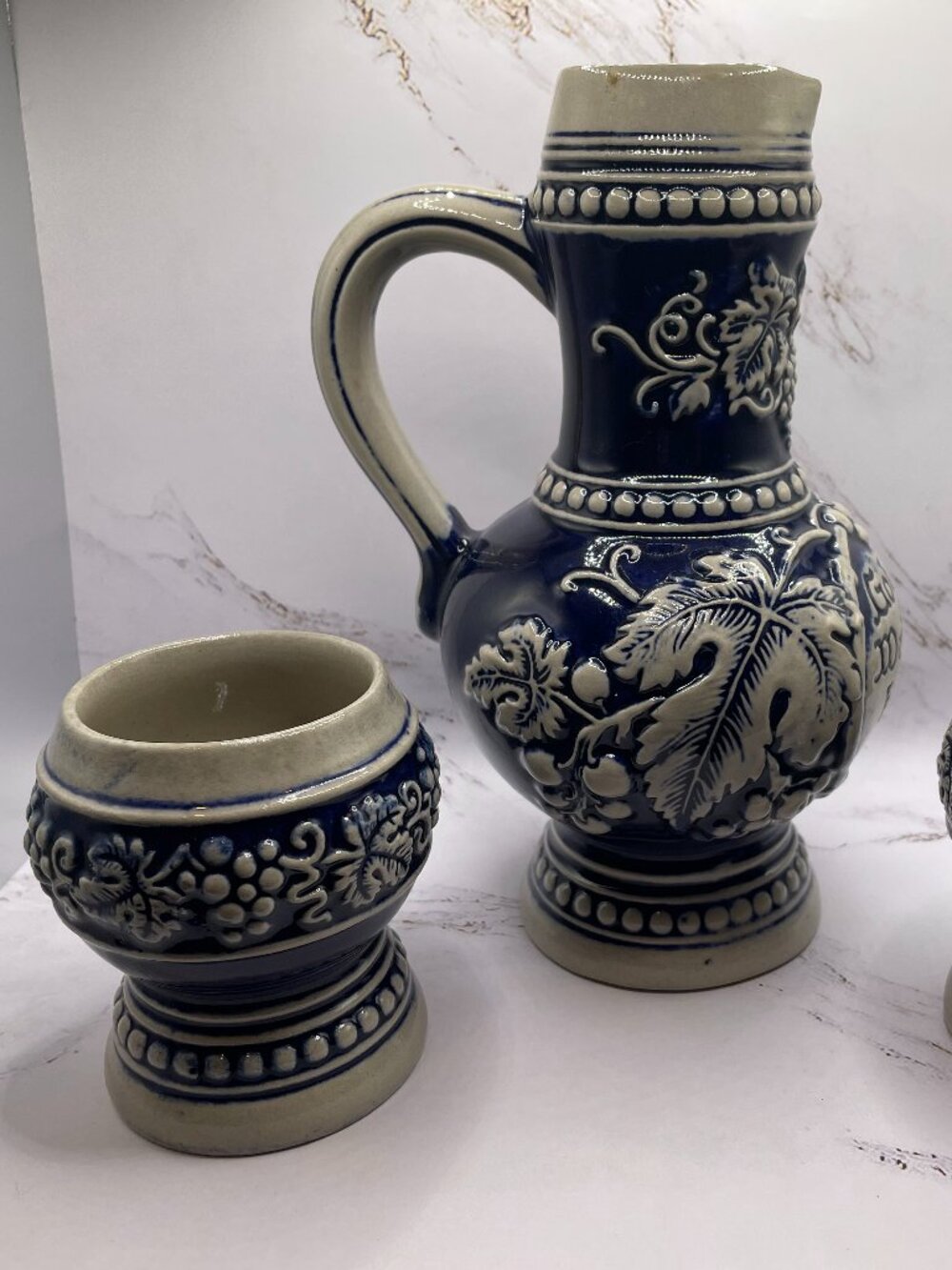 Vintage Original Gerzit West Germany Stoneware Wine Set - 0.5L Pitcher & 2 Cups